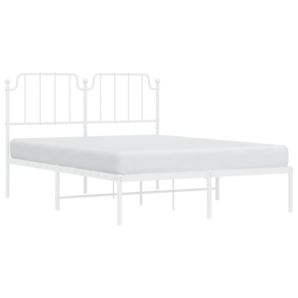 vidaXL Metal Bed Frame without Mattress with Headboard White 53.1"x74.8"