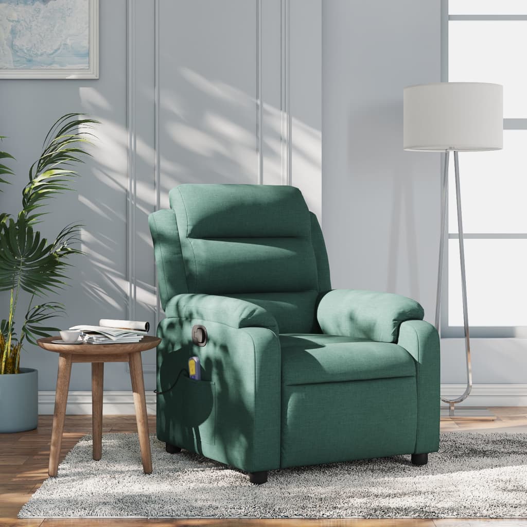 vidaXL Massage Recliner Chair Dark Green Fabric