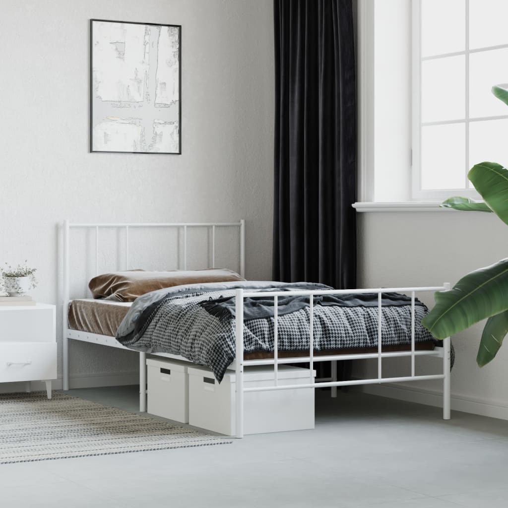 vidaXL Metal Bed Frame without Mattress with Footboard White 39.4"x74.8"