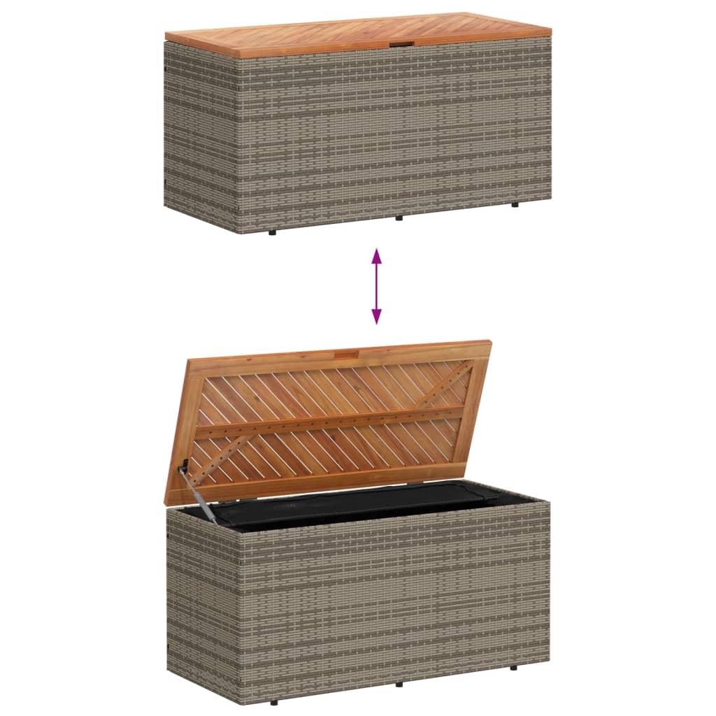 vidaXL Patio Storage Box Gray 43.3"x19.7"x21.3" Poly Rattan Acacia Wood