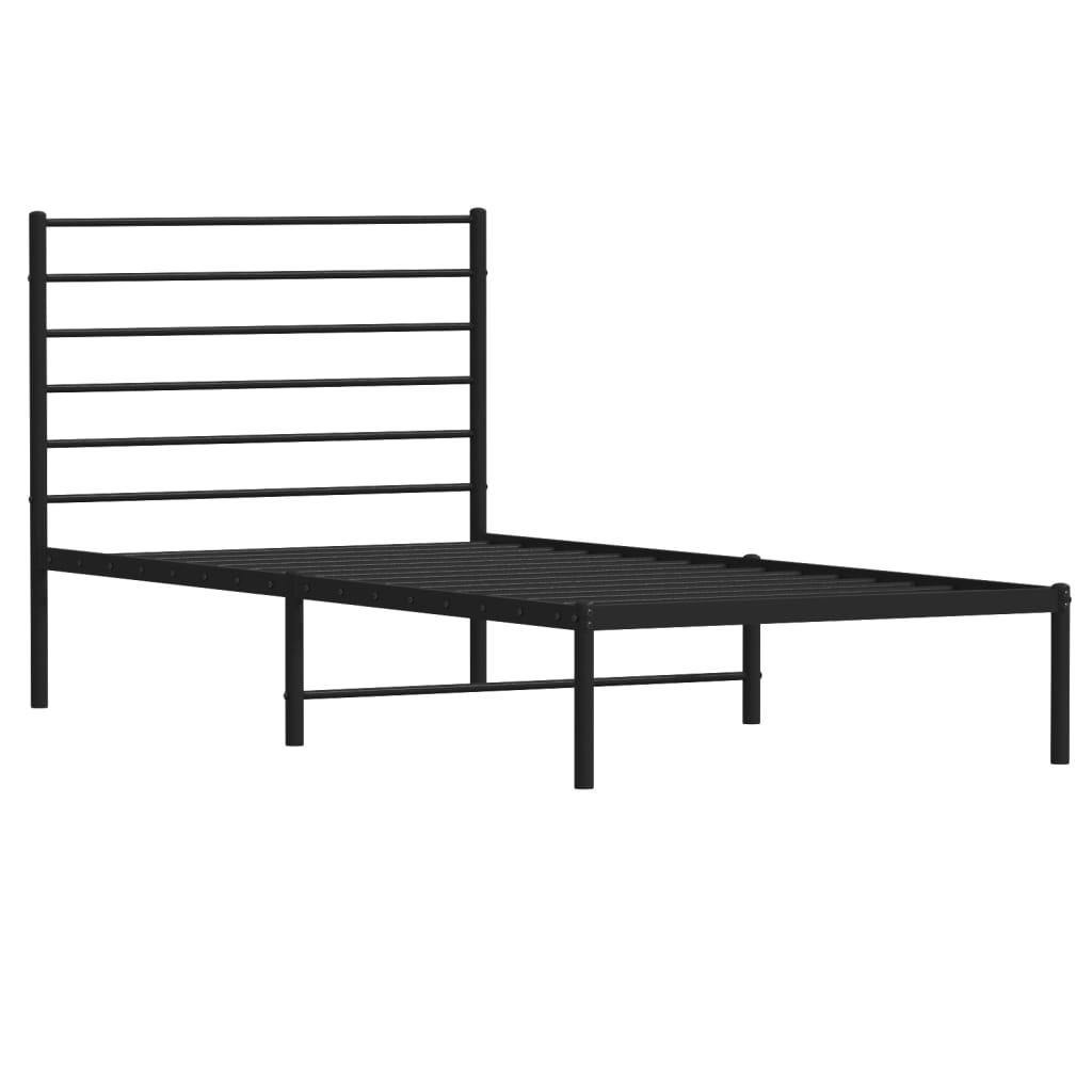 vidaXL Metal Bed Frame without Mattress with Headboard Black 39.4"x78.7"