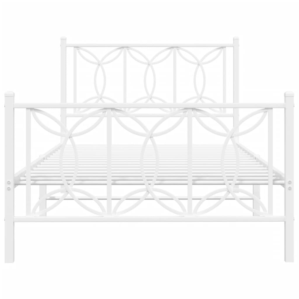 vidaXL Metal Bed Frame without Mattress with Footboard White 39.4"x78.7"