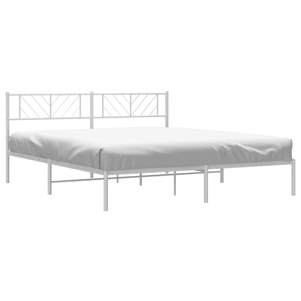 vidaXL Metal Bed Frame without Mattress with Headboard White 72"x83.9"