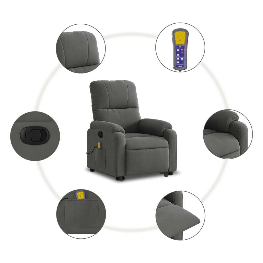 vidaXL Stand up Massage Recliner Chair Dark Gray Microfiber Fabric