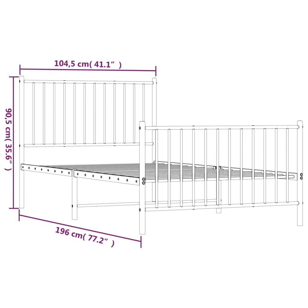 vidaXL Metal Bed Frame without Mattress with Footboard Black 39.4"x74.8"