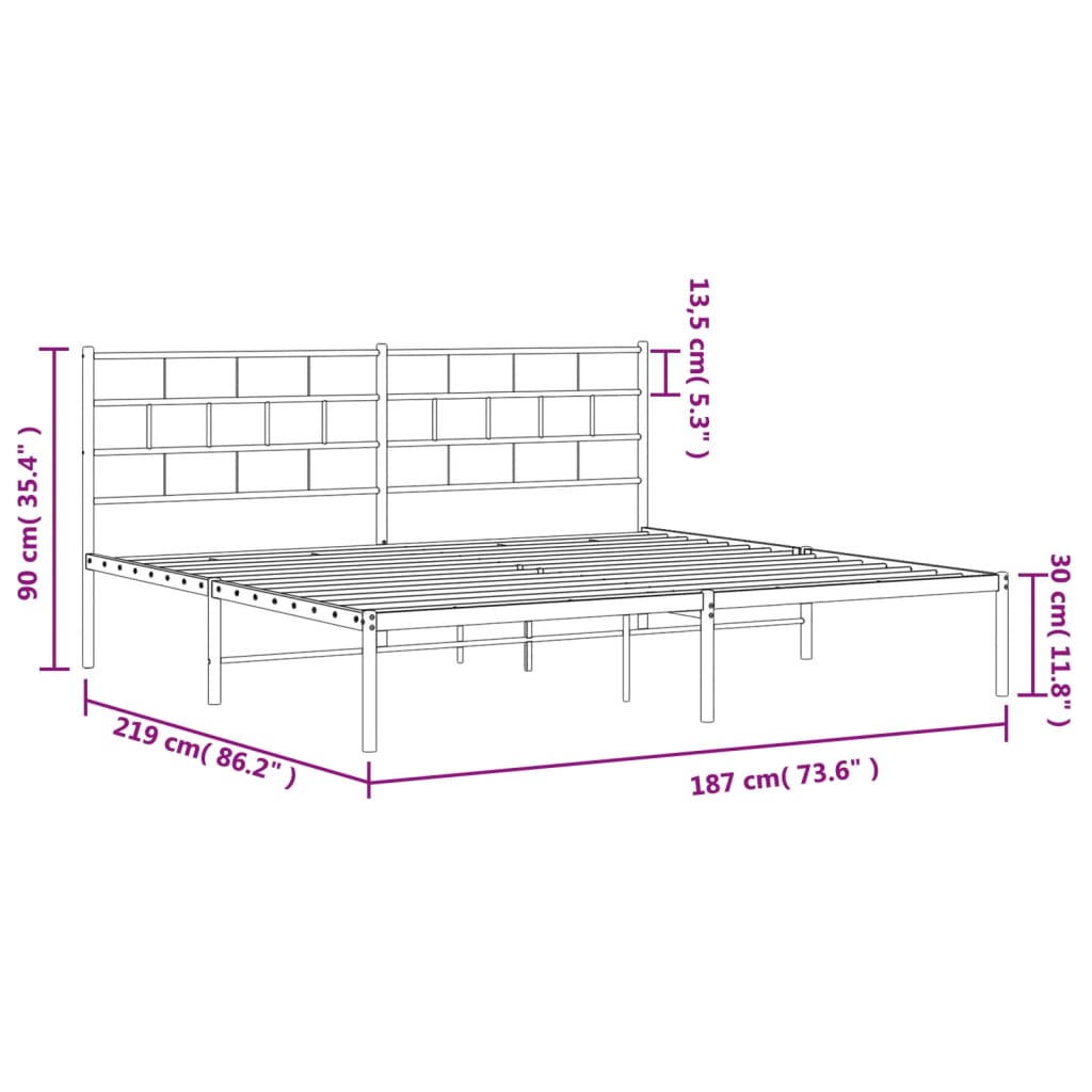 vidaXL Metal Bed Frame without Mattress with Headboard Black 72"x83.9"