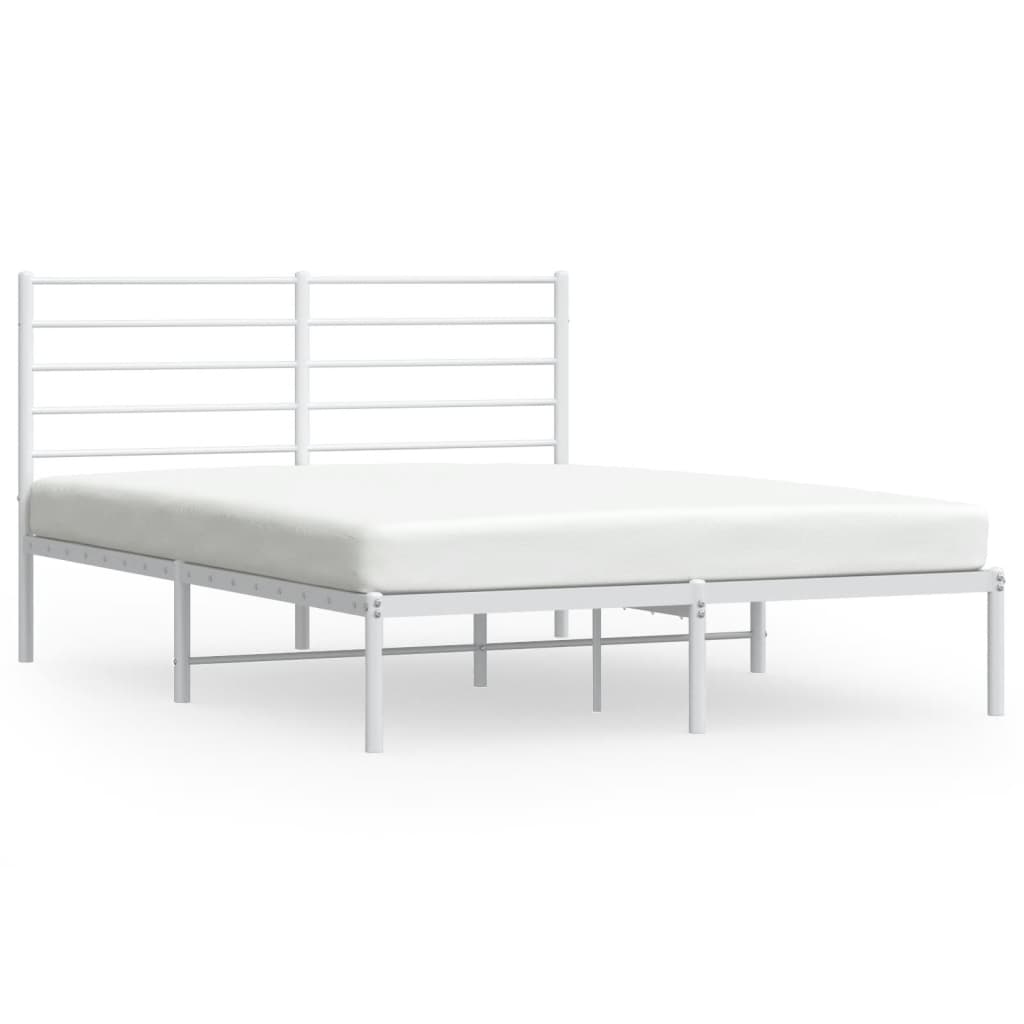 vidaXL Metal Bed Frame with Headboard White 59.8"x78.7"