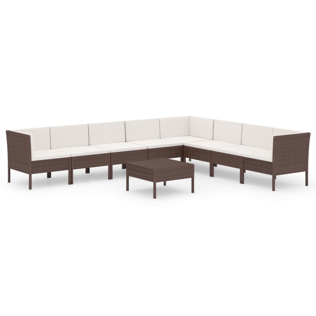 vidaXL 9 Piece Patio Lounge Set with Cushions Poly Rattan Brown