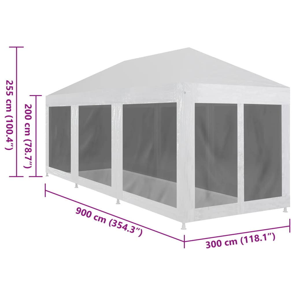 vidaXL Party Tent with 8 Mesh Sidewalls 29.5' x 9.8'