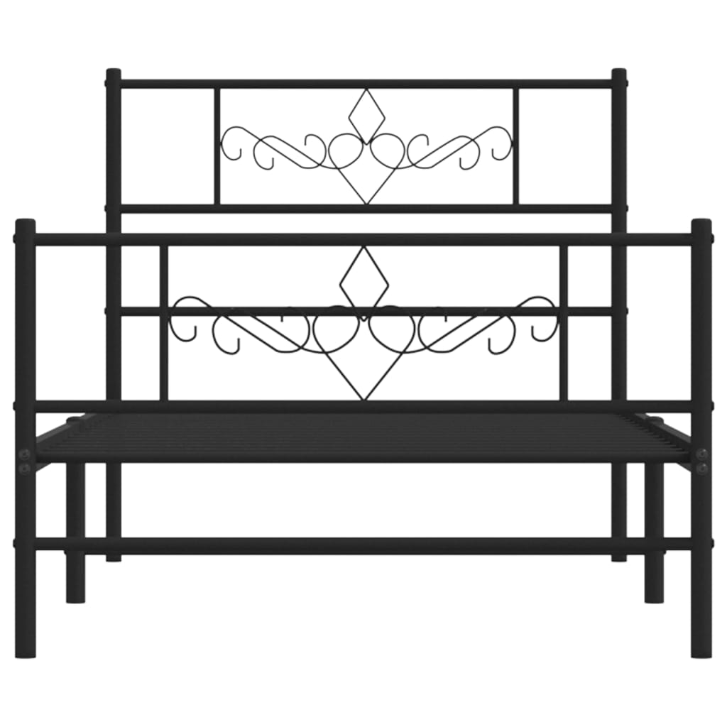 vidaXL Metal Bed Frame with Headboard and Footboard Black 39.4"x74.8" Twin