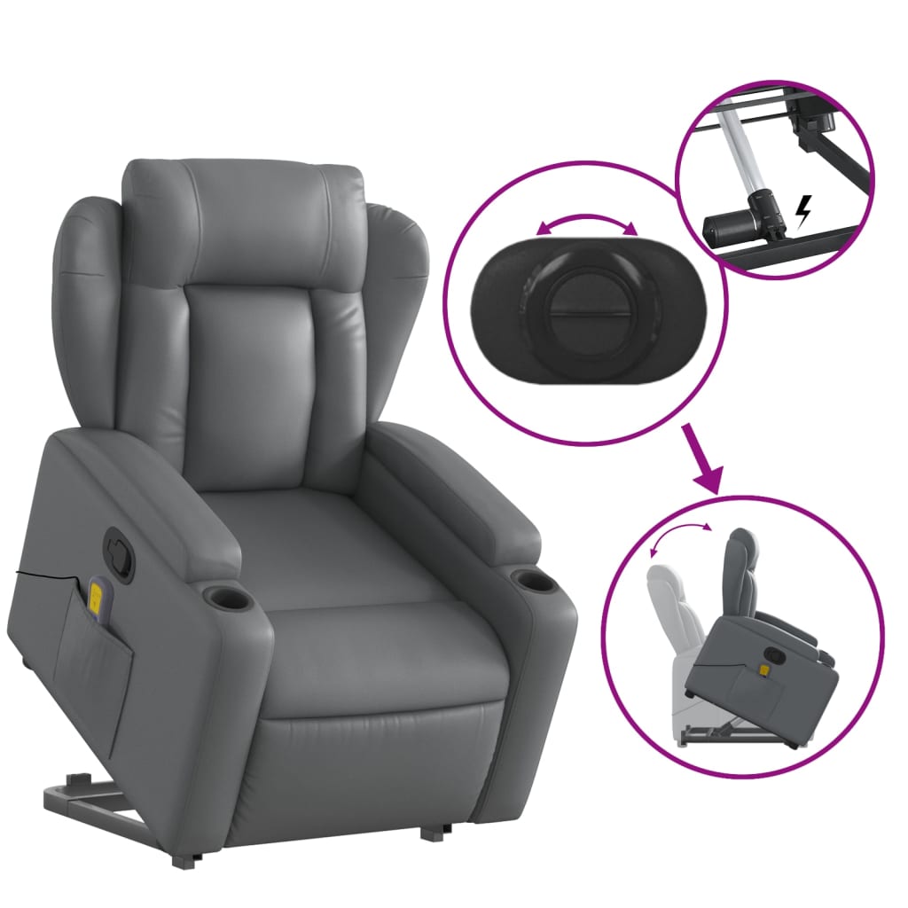 vidaXL Stand up Massage Recliner Chair Gray Faux Leather