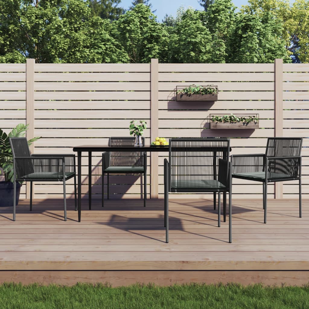 vidaXL 5 Piece Patio Dining Set with Cushions Black Poly Rattan and Steel