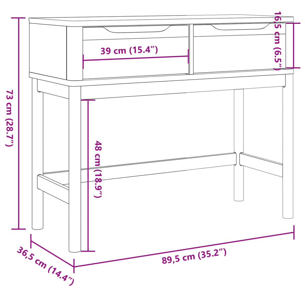 vidaXL Console Table FLORO Wax Brown 35.2"x14.4"x28.7" Solid Wood Pine