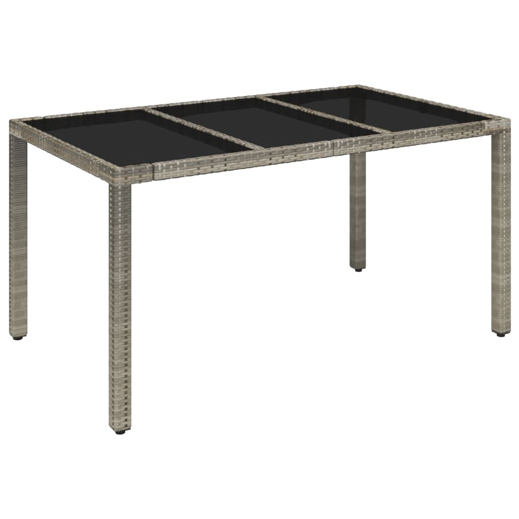 vidaXL Patio Table with Glass Top Gray 59.1"x35.4"x29.5" Poly Rattan