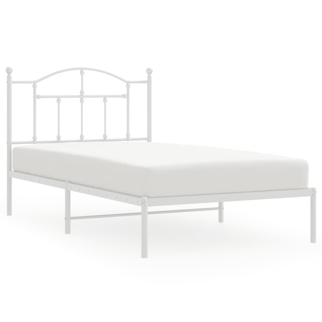 vidaXL Metal Bed Frame without Mattress with Headboard White 39.4"x74.8"