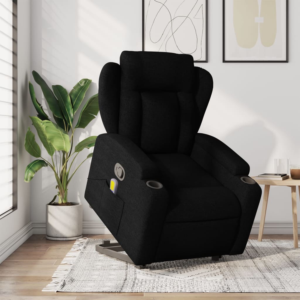 vidaXL Stand up Massage Recliner Chair Black Fabric