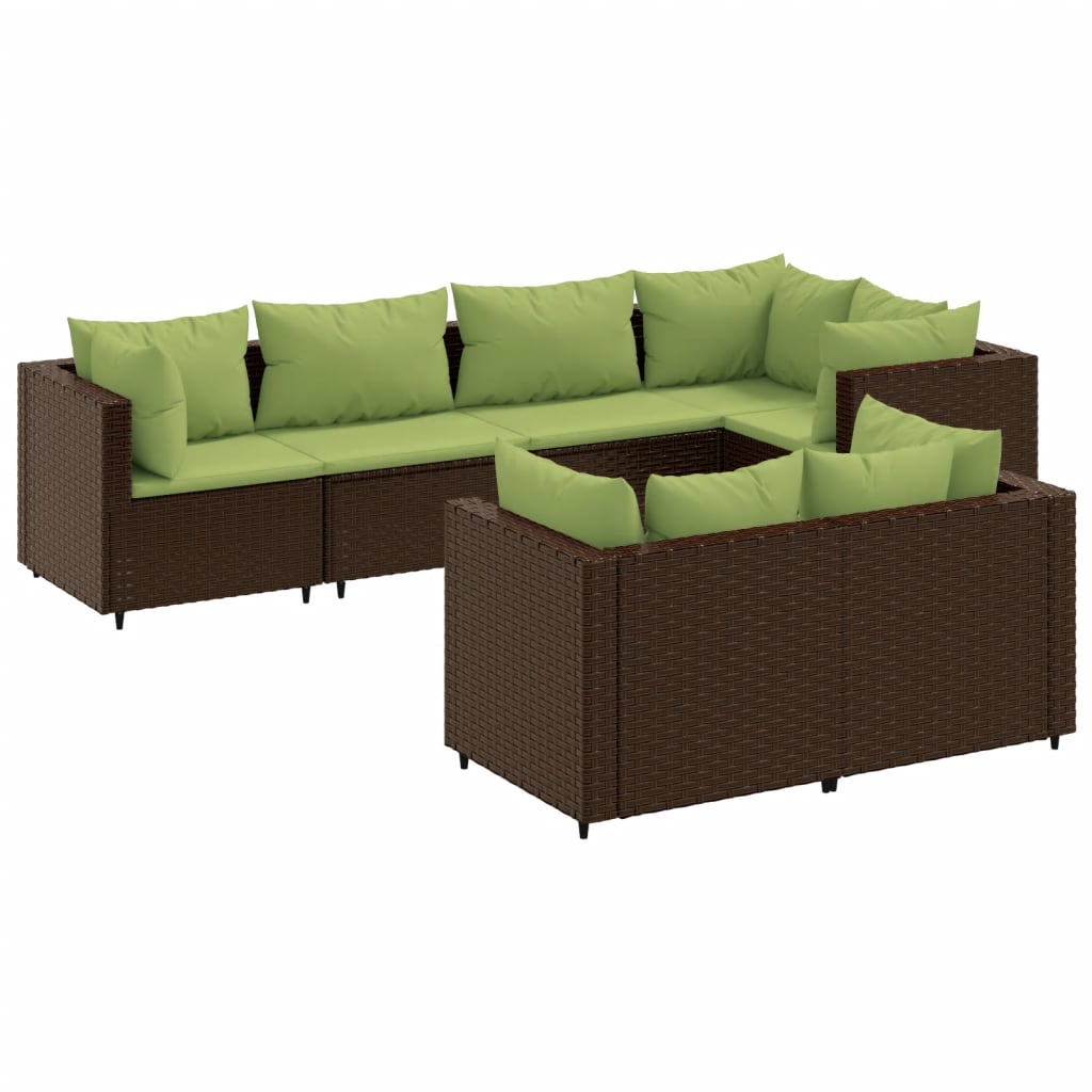 vidaXL 7 Piece Patio Lounge Set with Cushions Brown Poly Rattan