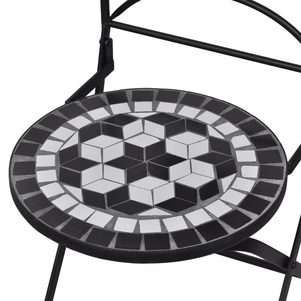 vidaXL 3 Piece Bistro Set Ceramic Tile Black and White