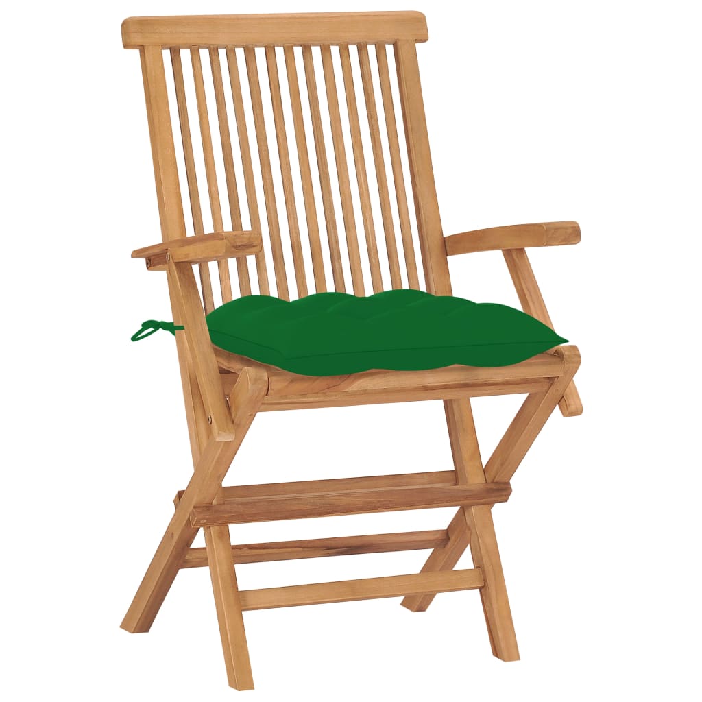 vidaXL Patio Chairs with Green Cushions 2 pcs Solid Teak Wood