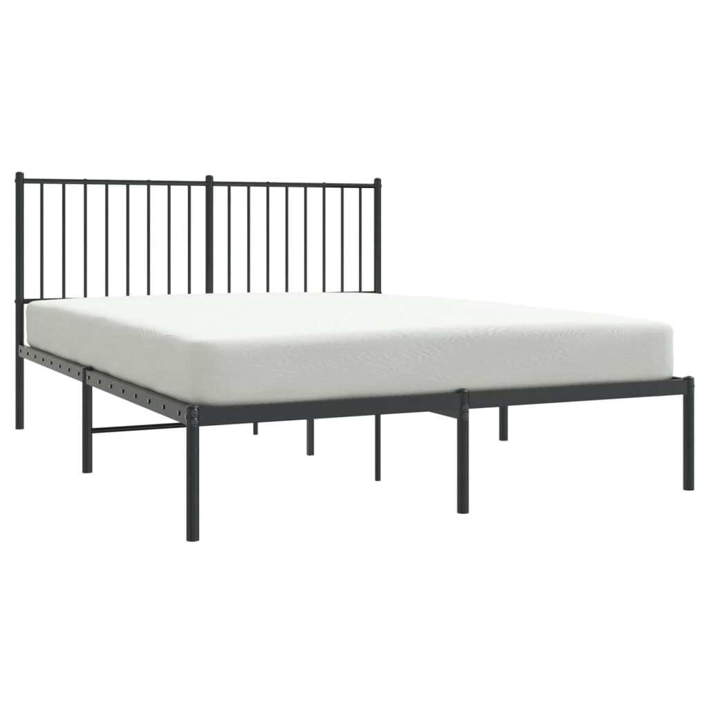 vidaXL Metal Bed Frame without Mattress with Headboard Black 53.1"x74.8"