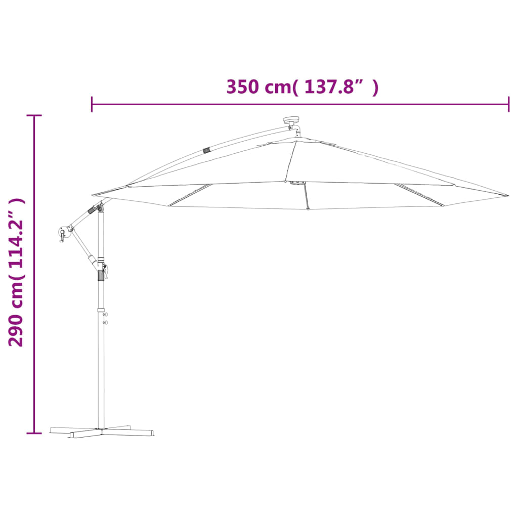 vidaXL Cantilever Garden Parasol with LED Lights and Metal Pole 137.8" Sand