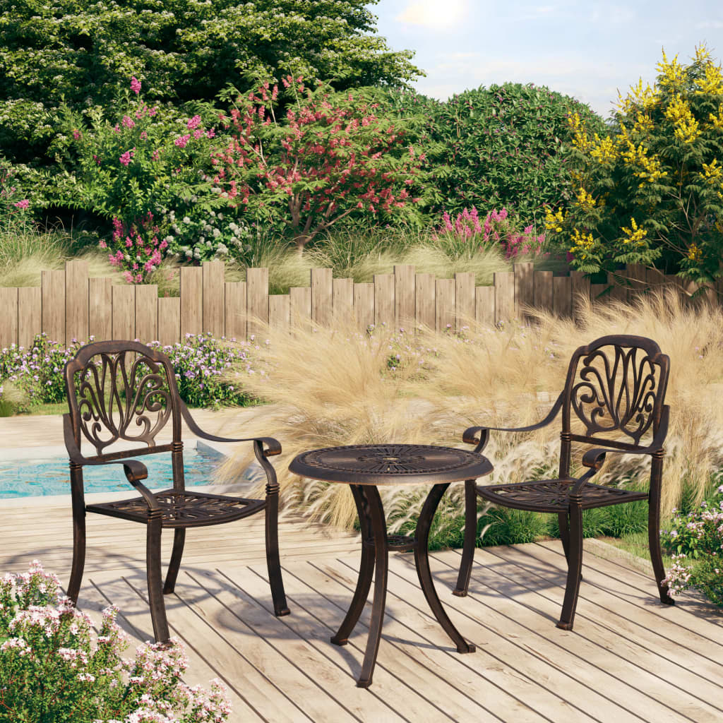 vidaXL 3 Piece Bistro Set Cast Aluminum Bronze