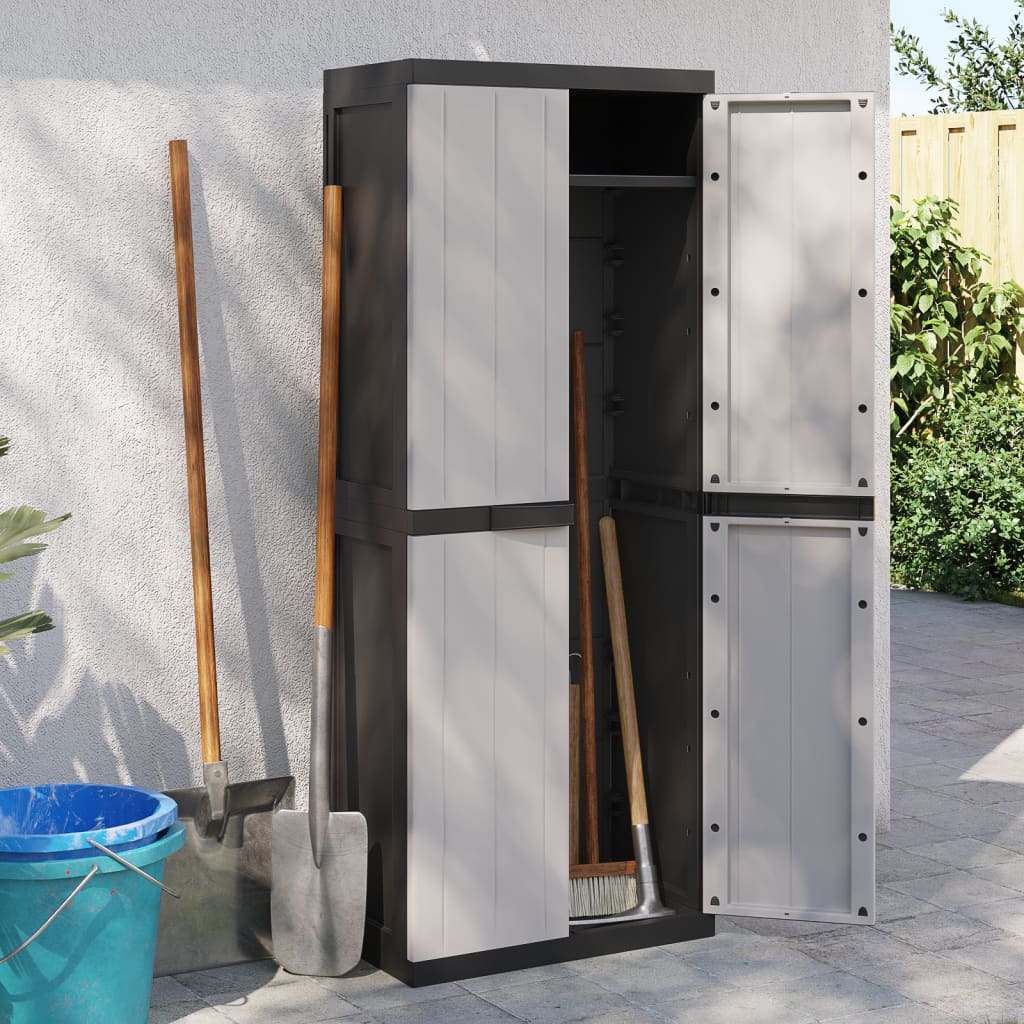 vidaXL Outdoor Storage Cabinet Gray and Black 25.6"x14.6"x65" PP