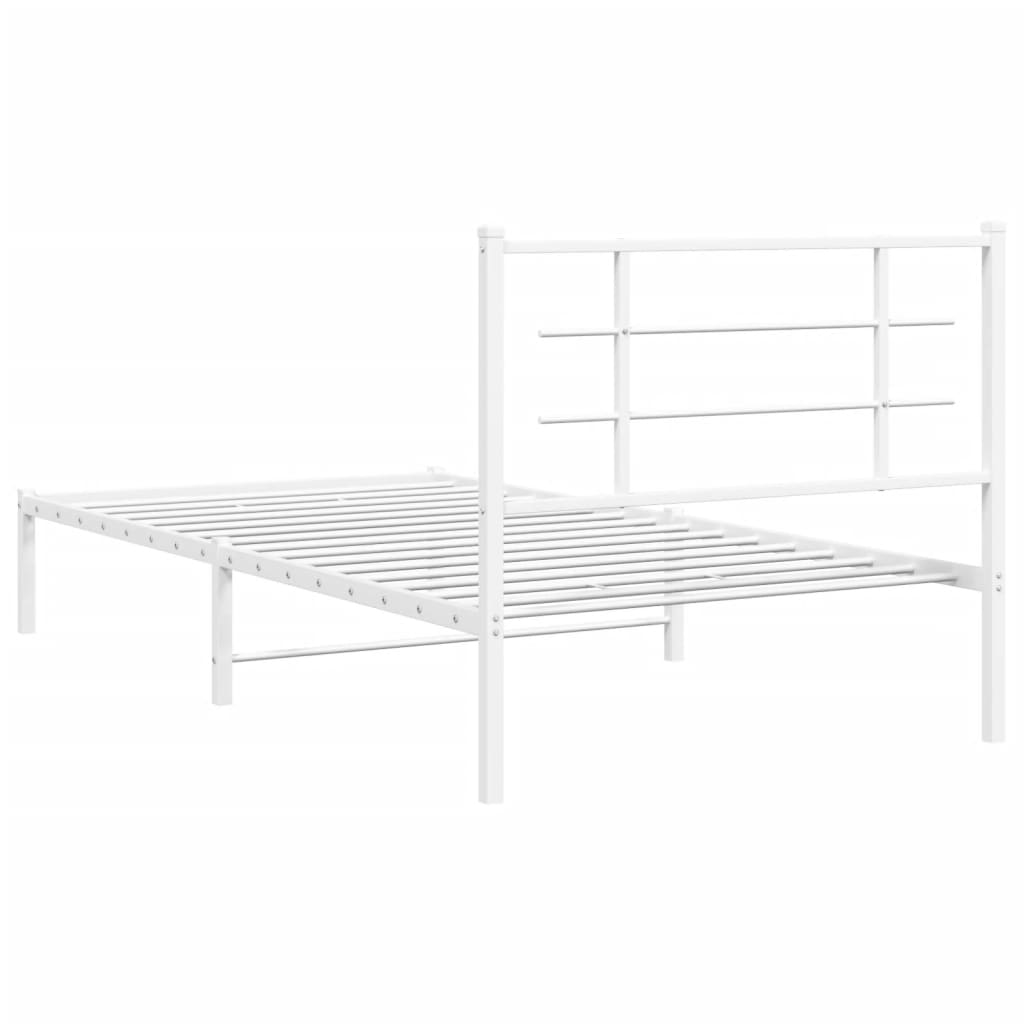 vidaXL Metal Bed Frame without Mattress with Headboard White 39.4"x78.7"