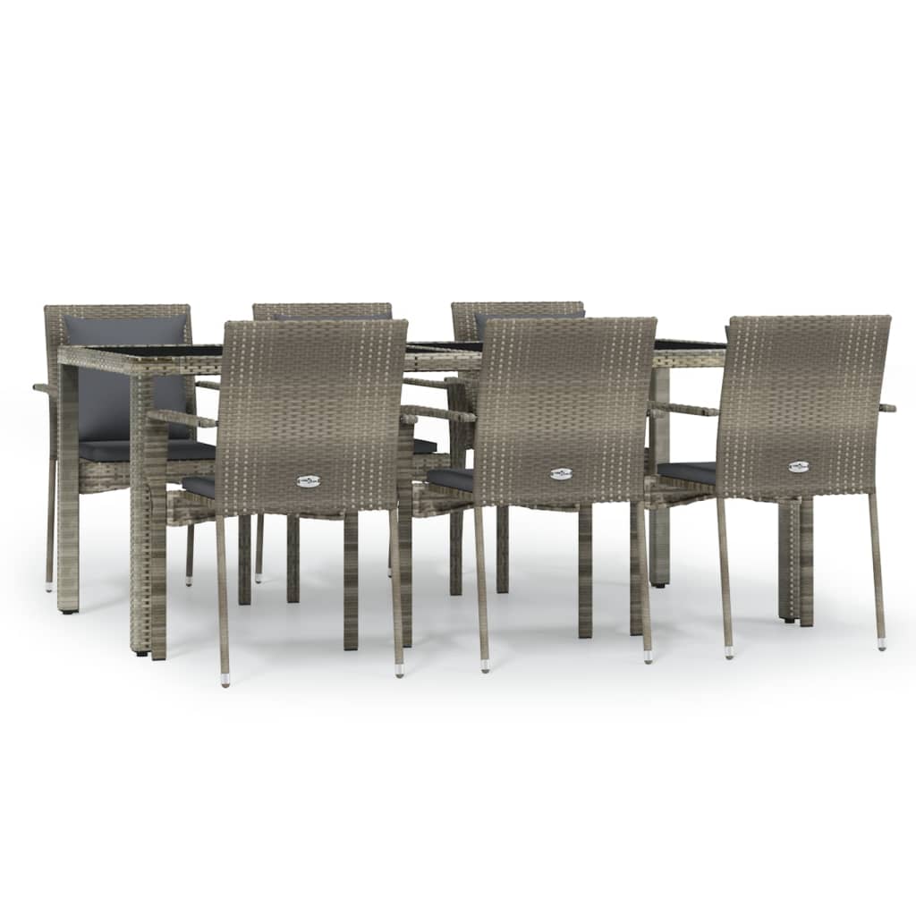 vidaXL 7 Piece Patio Dining Set with Cushions Gray Poly Rattan