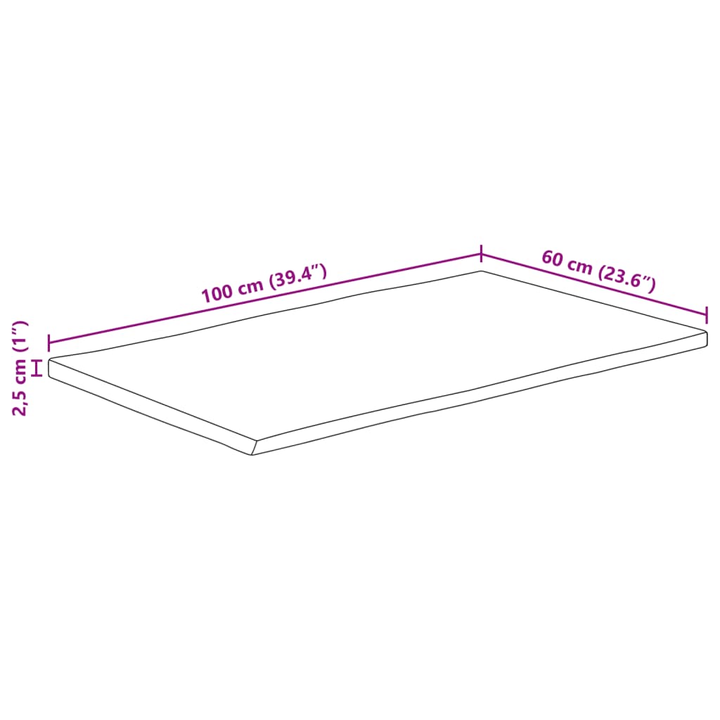 vidaXL Table Top 39.4"x23.6"x1" Rectangular Solid Wood Acacia Live Edge