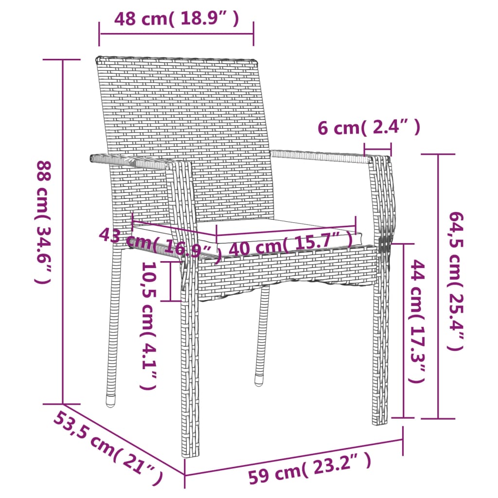 vidaXL 3 Piece Patio Dining Set with Cushions Black and Gray Poly Rattan