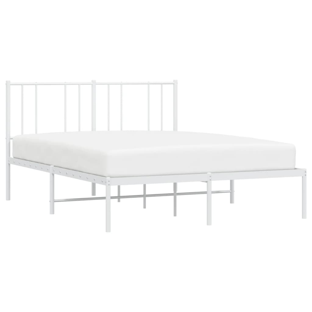 vidaXL Metal Bed Frame without Mattress with Headboard White 53.1"x74.8"