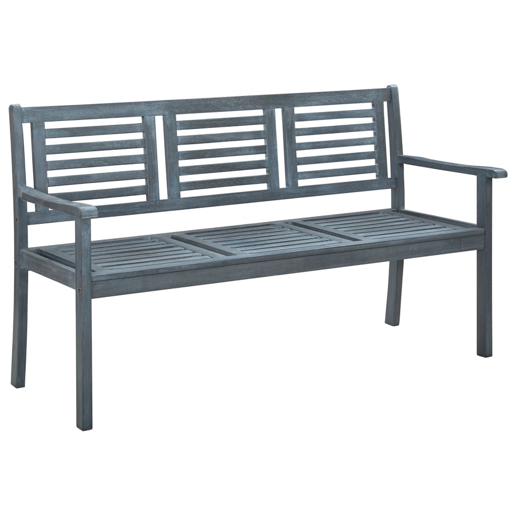 vidaXL 3-Seater Patio Bench 59.1" Gray Solid Eucalyptus Wood