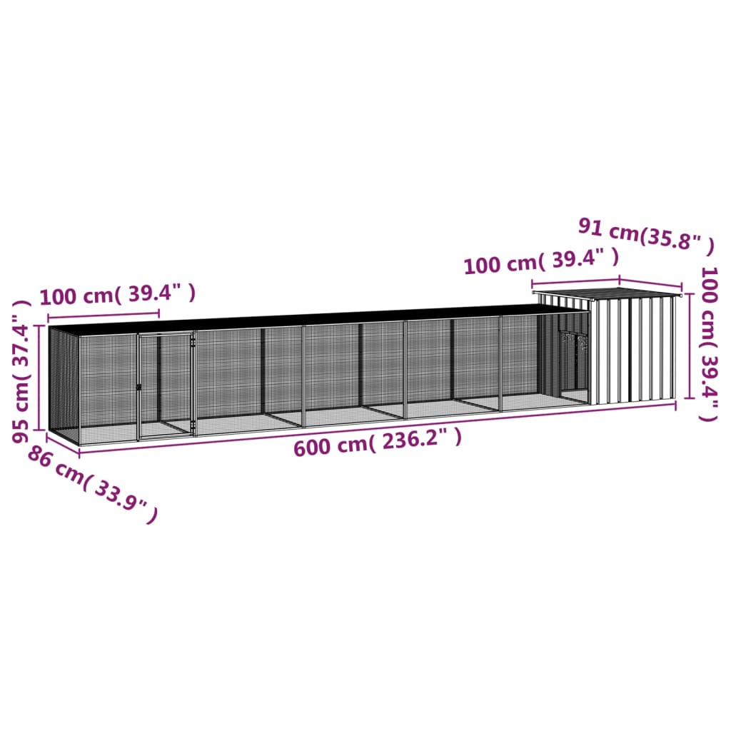 vidaXL Chicken Cage Gray 236.2"x35.8"x39.4" Galvanized Steel