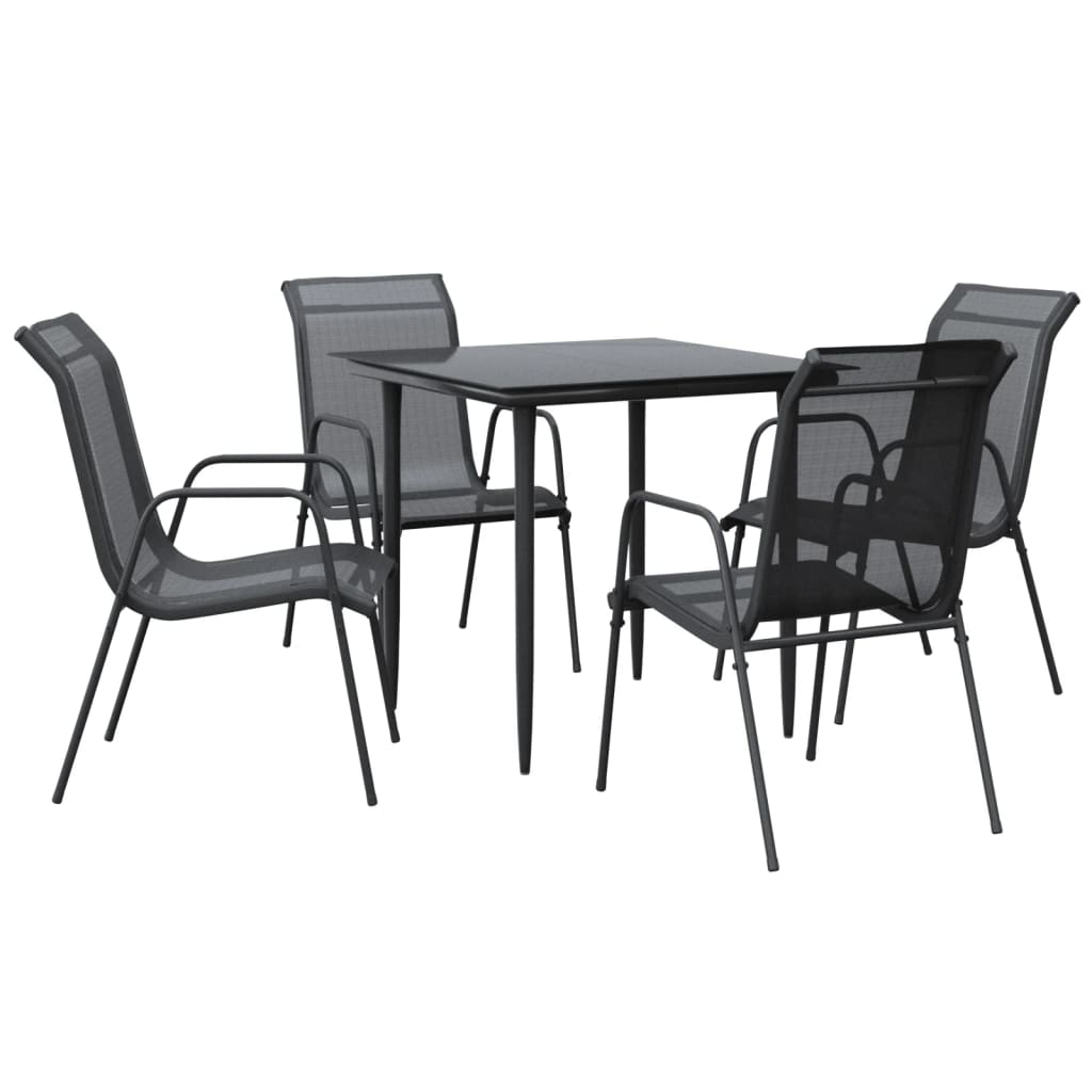 vidaXL 5 Piece Patio Dining Set Black Steel and Textilene