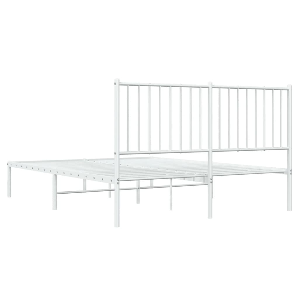 vidaXL Metal Bed Frame without Mattress with Headboard White 53.1"x74.8"