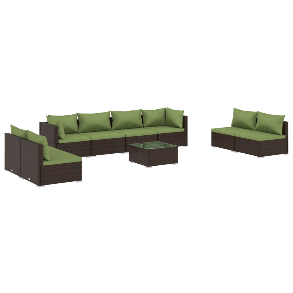 vidaXL 9 Piece Patio Lounge Set with Cushions Poly Rattan Brown