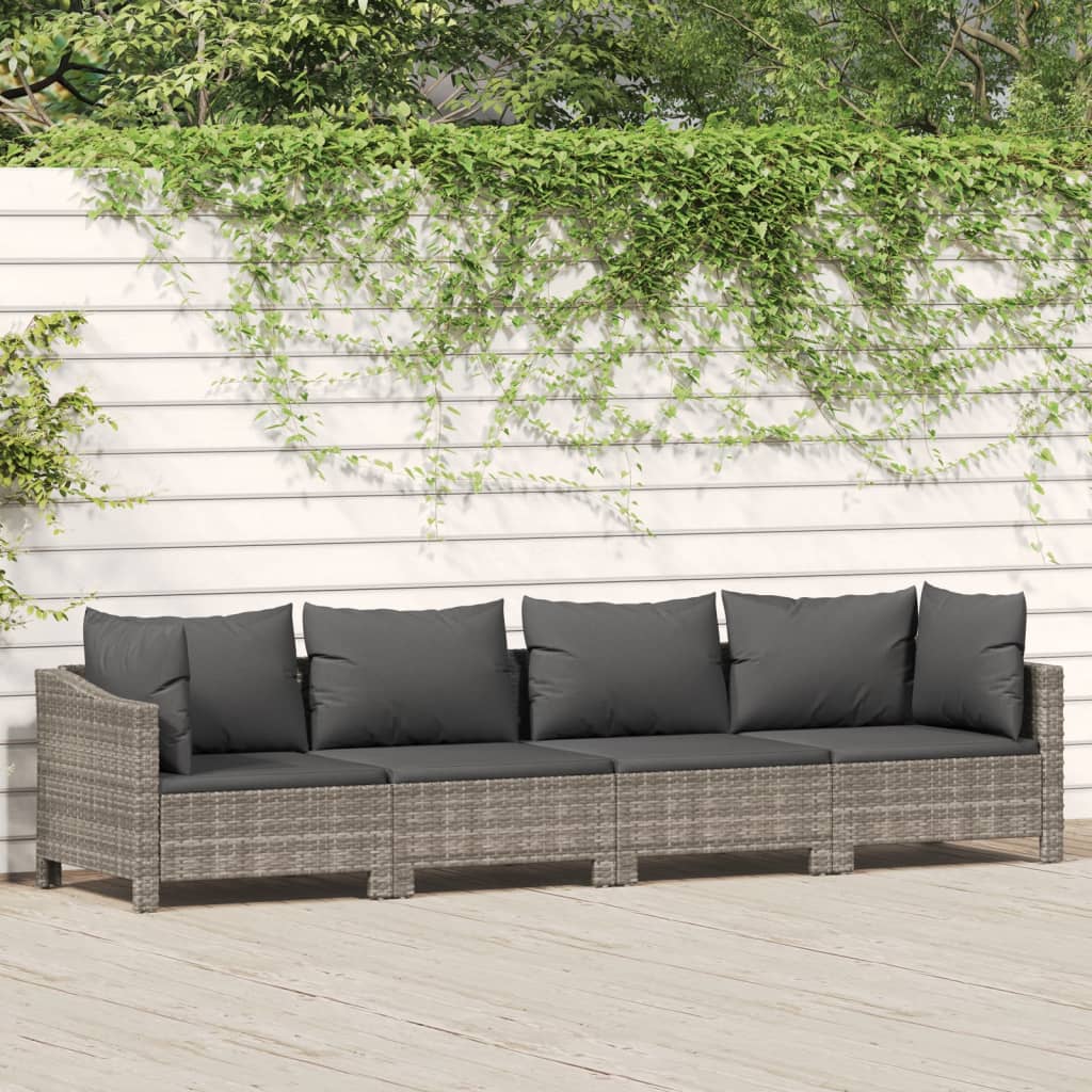 vidaXL 4 Piece Patio Lounge Set with Cushions Gray Poly Rattan