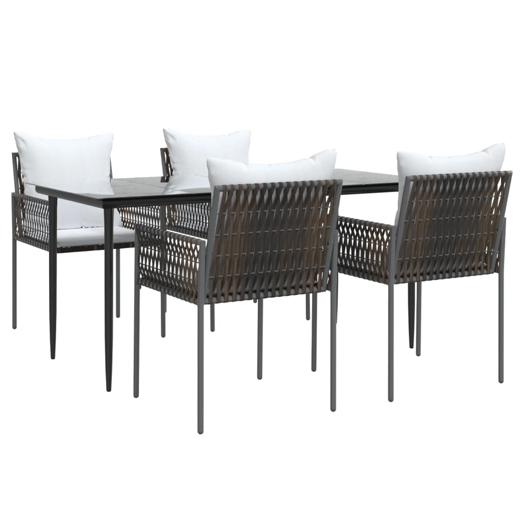 vidaXL 5 Piece Patio Dining Set with Cushions Poly Rattan and Steel