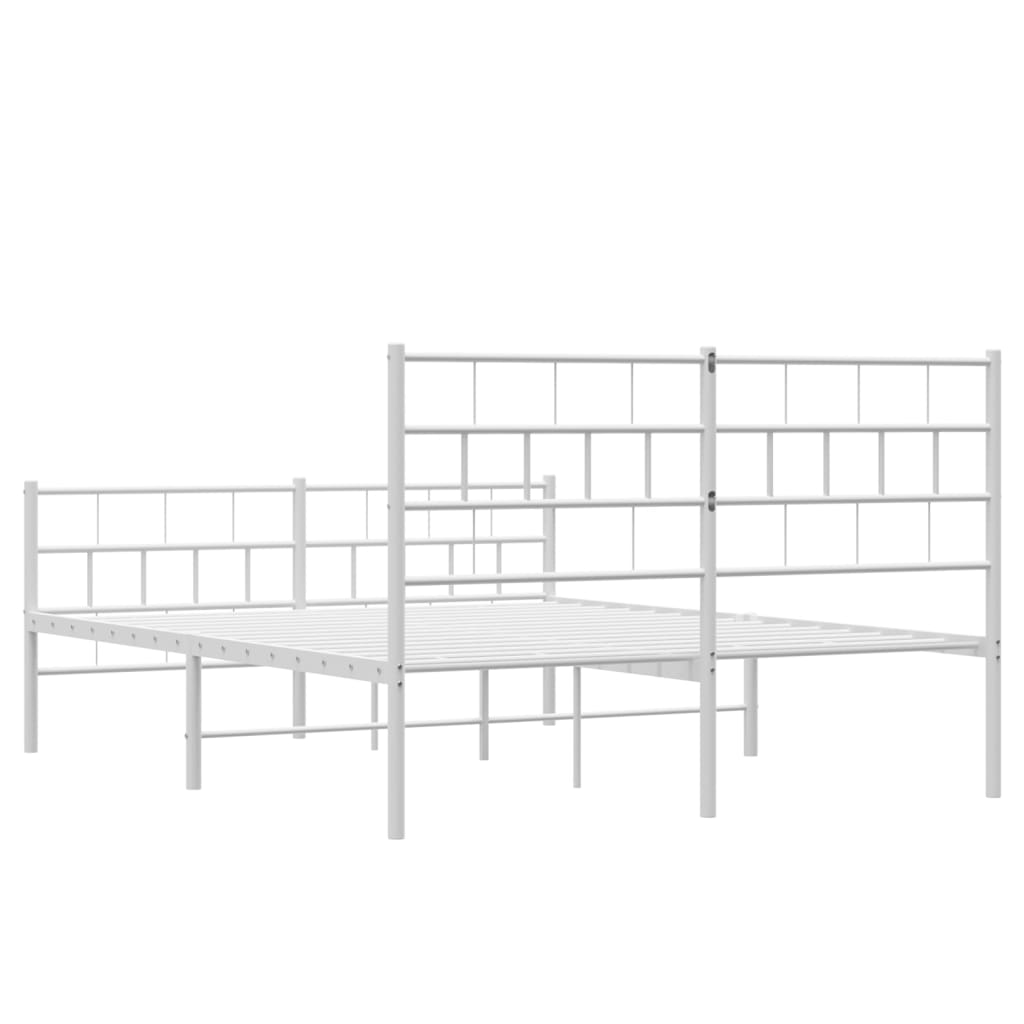 vidaXL Metal Bed Frame without Mattress with Footboard White 53.1"x74.8"