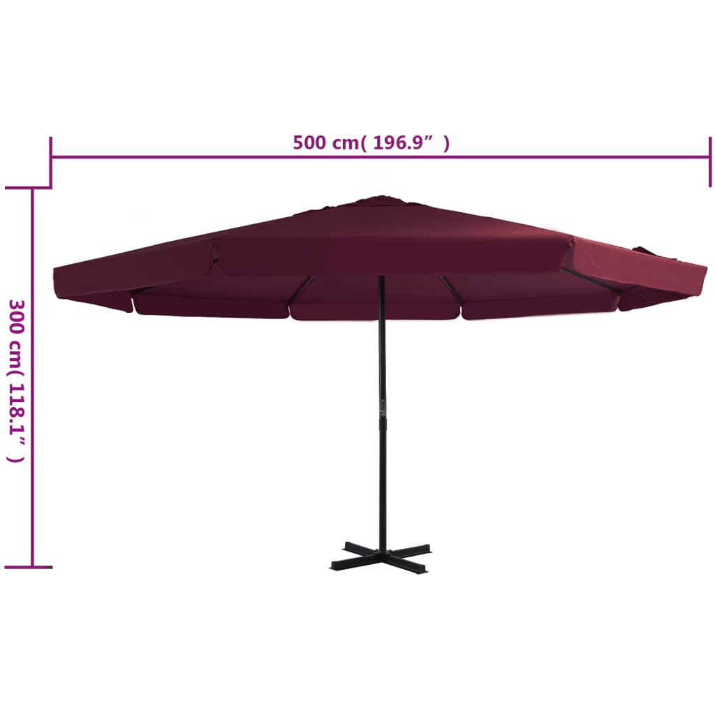 vidaXL Garden Parasol with Aluminum Pole 196.9" Bordeaux Red