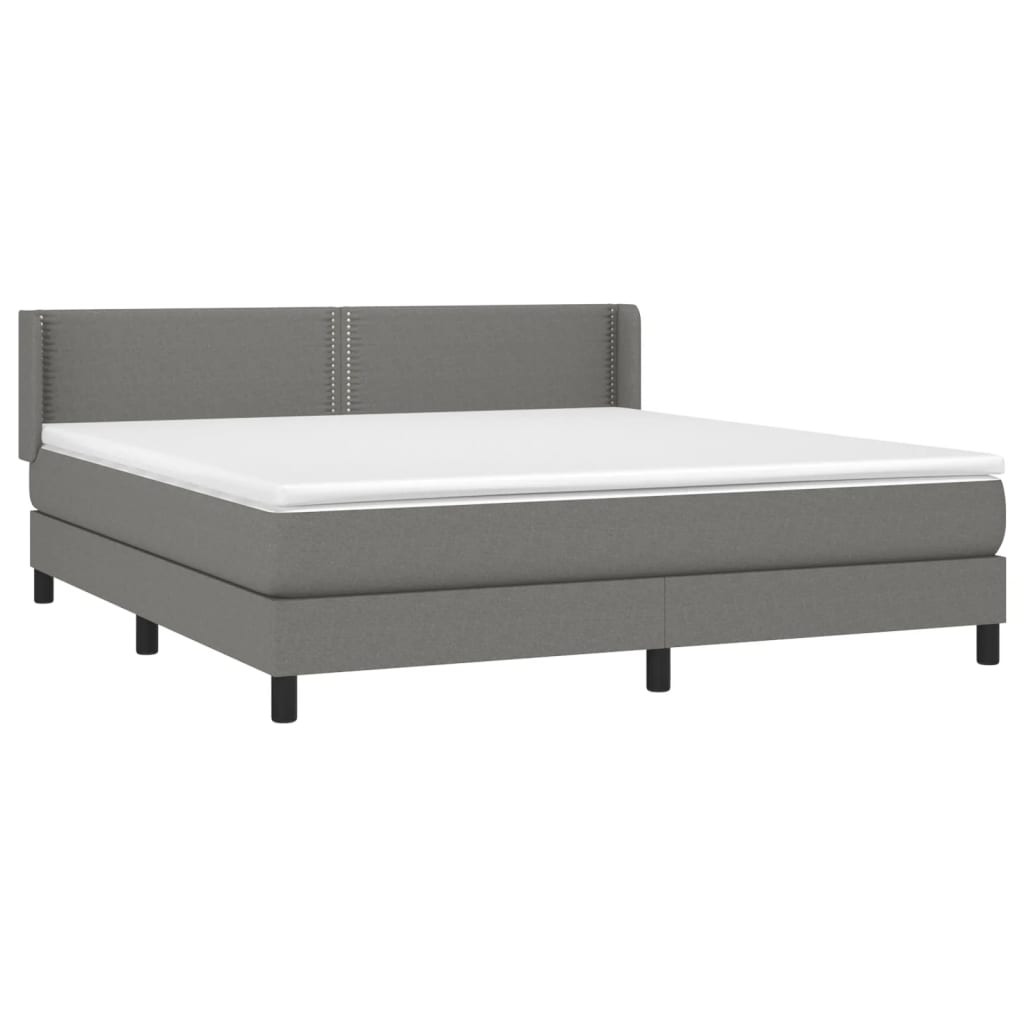 vidaXL Box Spring Bed with Mattress Dark Gray King Fabric