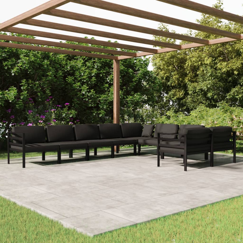 vidaXL 9 Piece Patio Lounge Set with Cushions Aluminum Anthracite