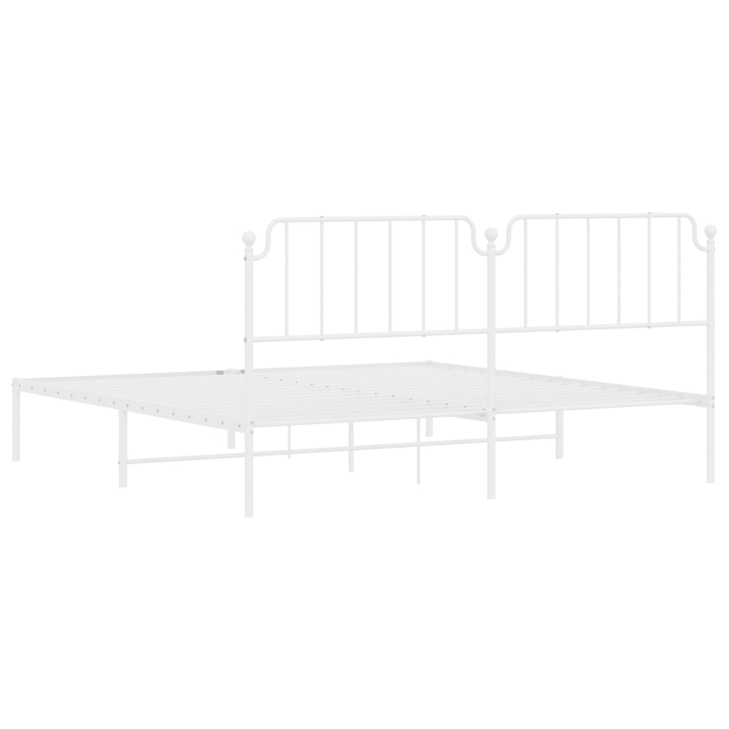 vidaXL Metal Bed Frame without Mattress with Headboard White 76"x79.9"