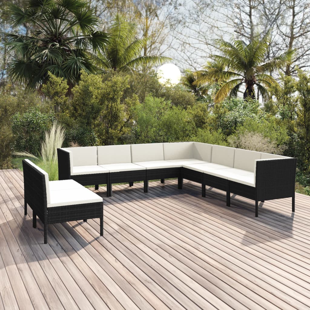 vidaXL 9 Piece Patio Lounge Set with Cushions Poly Rattan Black