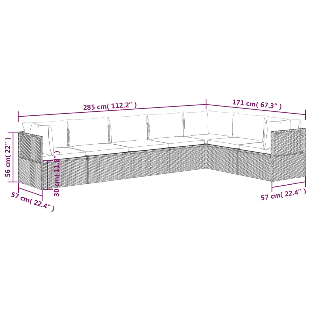 vidaXL 7 Piece Patio Lounge Set with Cushions Gray Poly Rattan