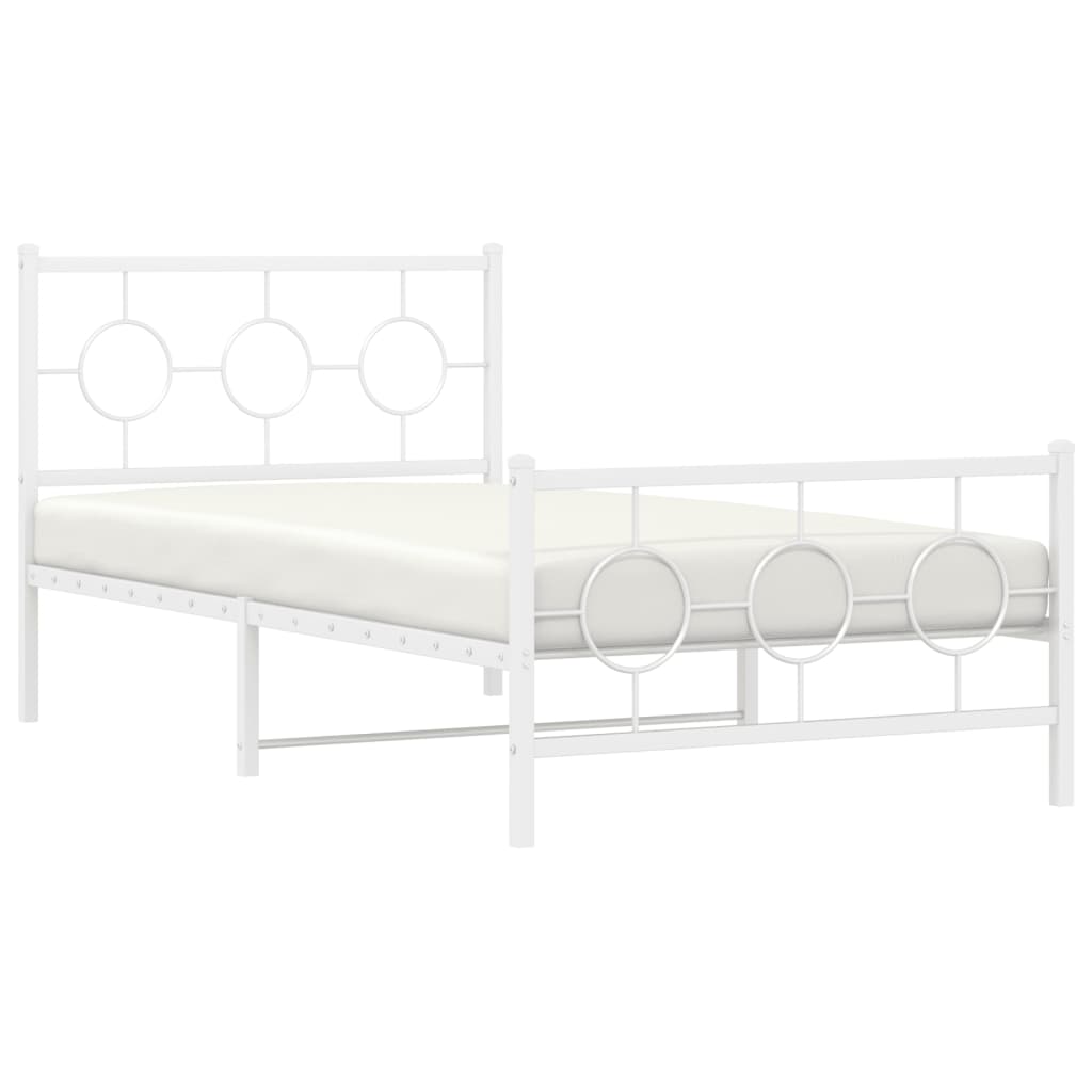 vidaXL Metal Bed Frame without Mattress with Footboard White 39.4"x78.7"