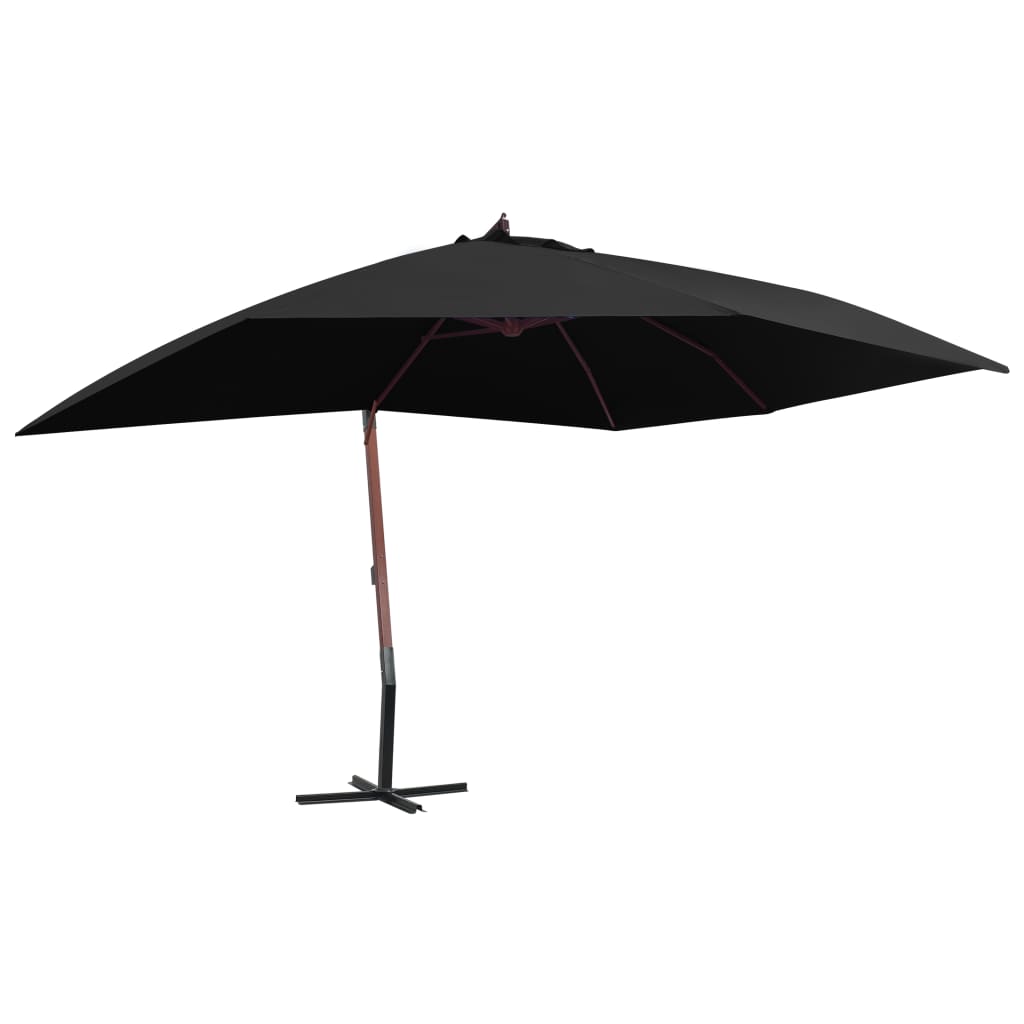 vidaXL Hanging Garden Parasol with Wooden Pole 157.5"x118.1" Black