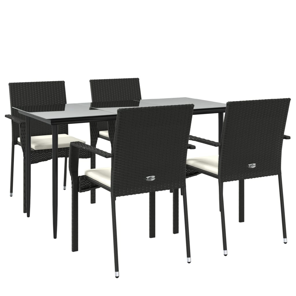 vidaXL 5 Piece Patio Dining Set with Cushions Black Poly Rattan