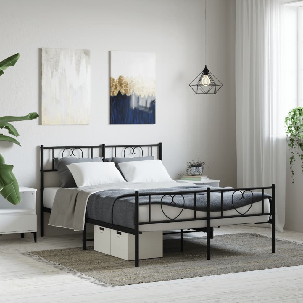 vidaXL Metal Bed Frame without Mattress with Footboard Black 59.1"x78.7"